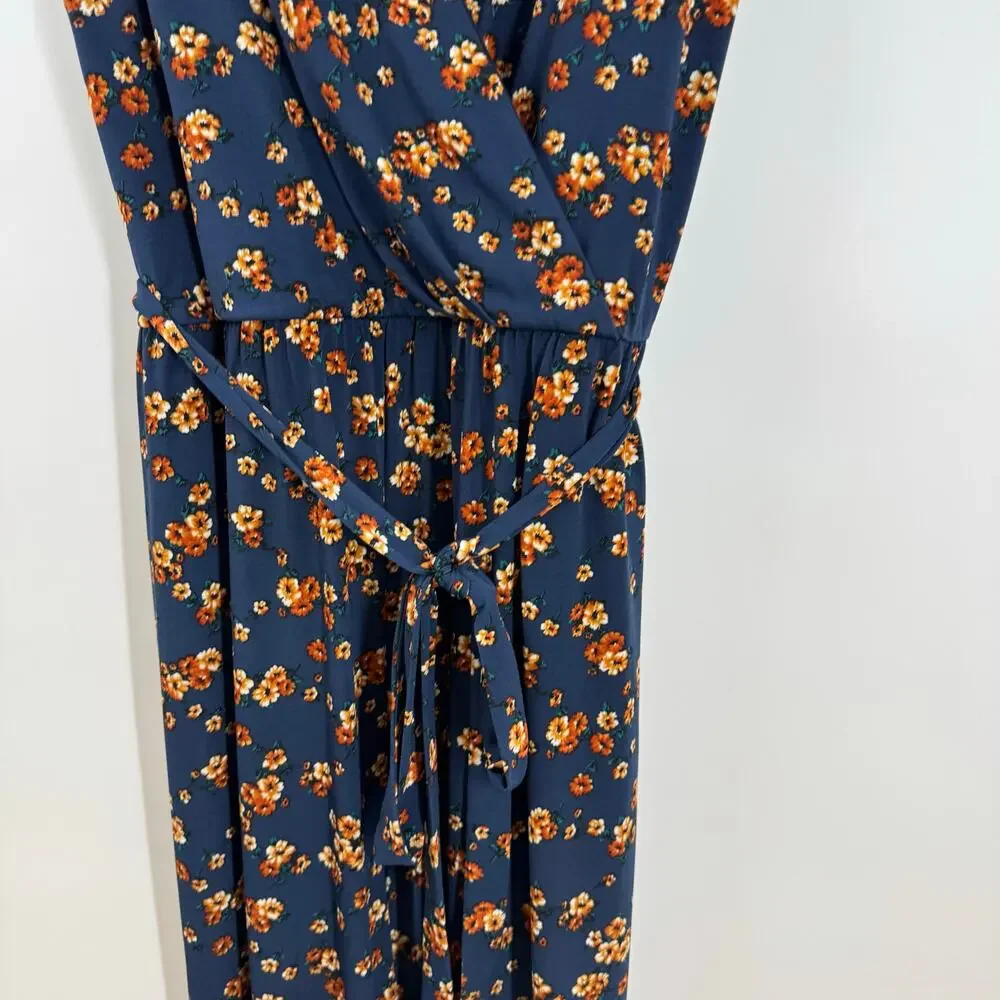 NEW Baltic Born Ashlyn Jumpsuit 1X Navy Floral Wrap Belted Wide Leg Plus Boho - Picture 5 of 11
